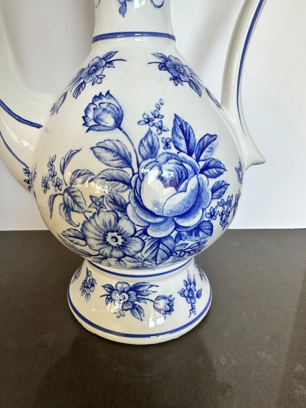 Vintage Norleans Japan Blue & White Floral Tall Teapot/Water Vessel (21 x 11 in)